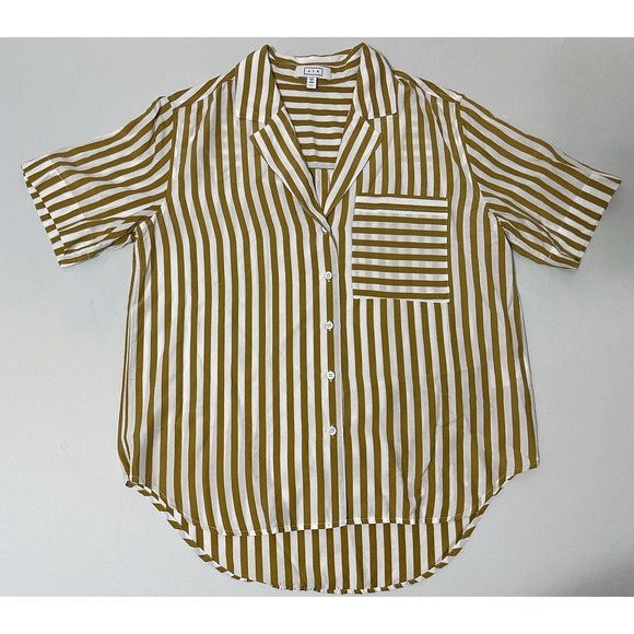 AYR Tops - AYR Women's The Deep End Yellow White Striped Buttoned Down Silk Blend Shirt‎ S